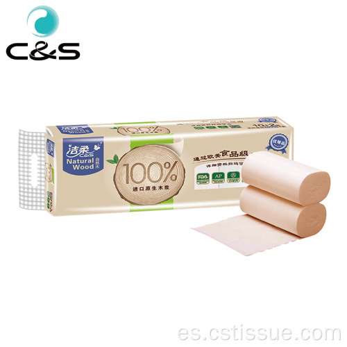 Papel higiénico de 4 capas sin blanquear de madera natural sin blanquear